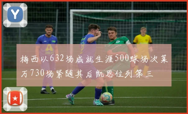 梅西以632场成就生涯500球场次莱万730场紧随其后凯恩位列第三